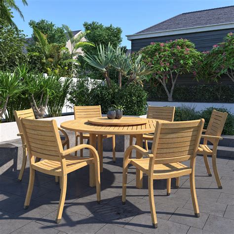 Amazonia Fsc Wood 7pc Outdoor Patio Dining Set With Lazy Susan 7