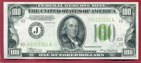 Usa 100 Dollars Banknote 1934 Franklin Unc Ma Shops