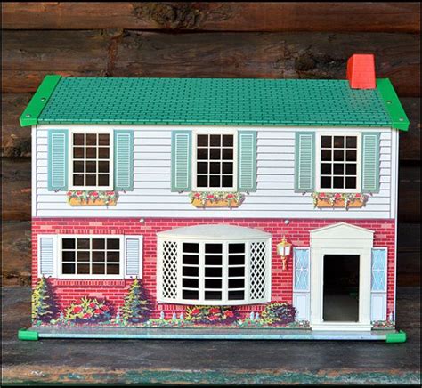 vintage 1960 s tin two story dollhouse by wolverine vintage dollhouse metal litho dollhouse