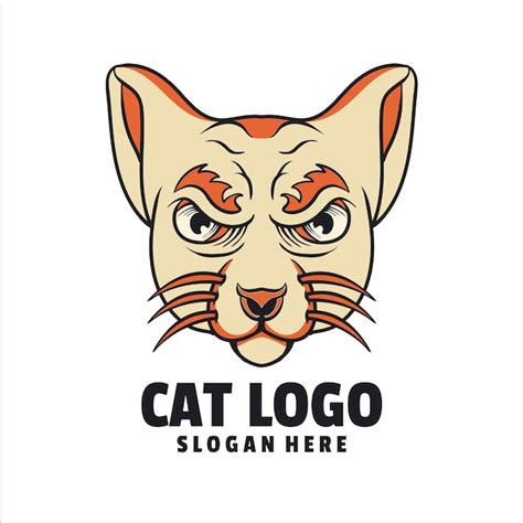 Cabeza Gato Enojado Logo Dibujos Animados Vector Premium