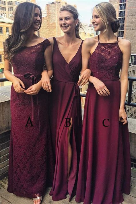 Multi Styles A Line Floor Length Burgundy Bridesmaid Dress With Lace
