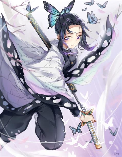 Shinobu Kochou Artwork Kimetsu No Yaiba Demon Hunter Manga Kimono