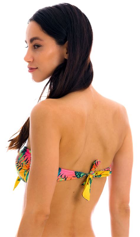 Colorful Tropical Print Bandeau Bikini Top With A Knot Top Sun Sation