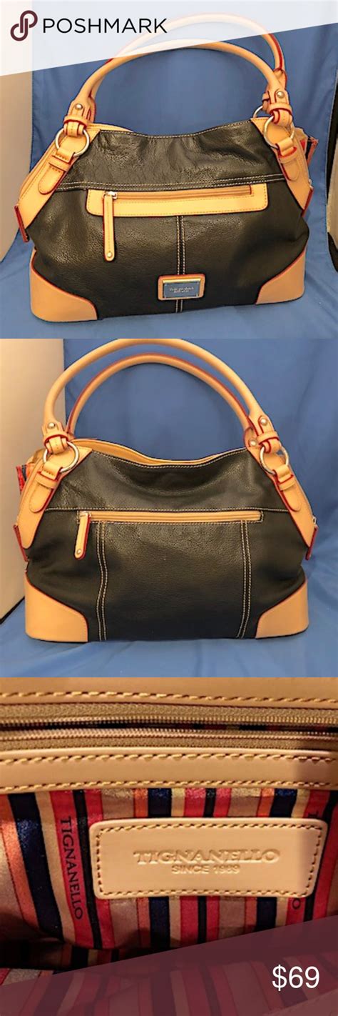 Tignanello Black And Tan Leather Shoulder Bag Leather Shoulder Bag