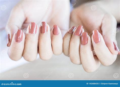Closeup Beautiful Woman Hand With Nail Polish Stock Image Image Of