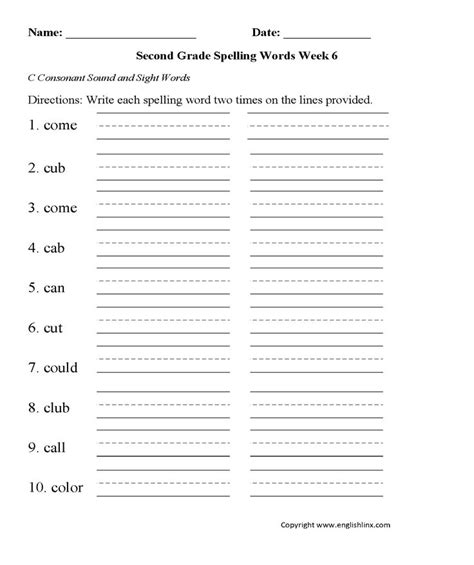 3rd grade spelling words list pdf. Week 6 C Consonant Second Grade Spelling Worksheets ...
