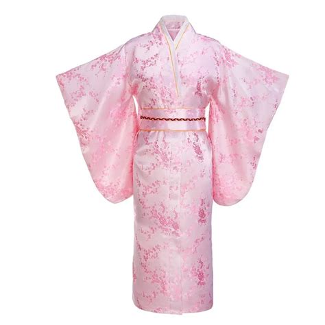 Pink Japanese Women Traditional Kimono With Obi Vintage Evening Dress Performance Dance Dress