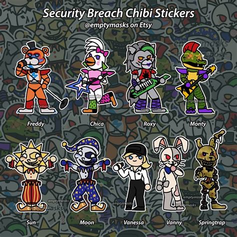 Fnaf Security Breach Chibi Stickers Glamrock Freddy Fazbear Etsy
