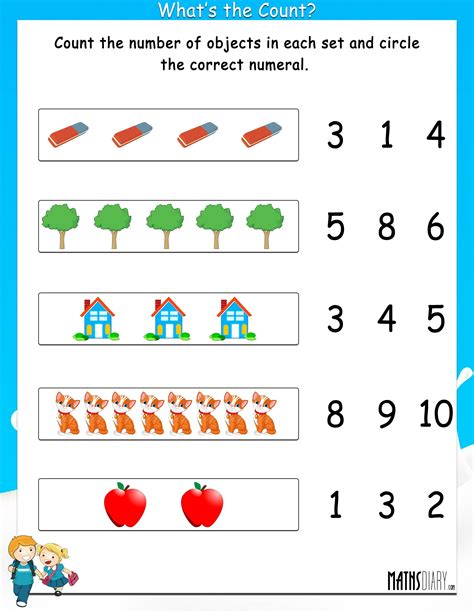 Count The Objects And Circle The Correct Numeral Math Worksheets FA