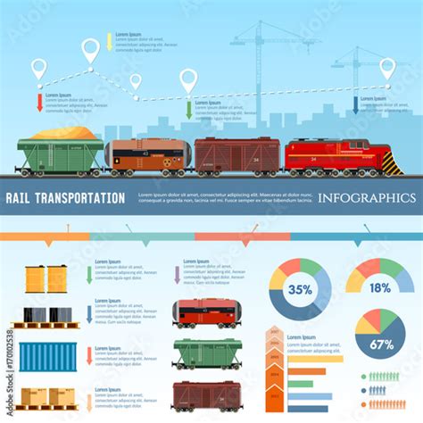 Freight Trains Wagons Flat Design Presentation Cargo Transportation