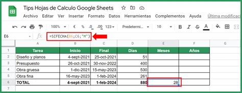 Calcular D As Calendario Entre Dos Fechas En Google Sheets Tips Hojas