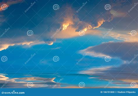 Beautiful Cumulus Clouds Over The Sea At Sunset Stock Photo Image Of