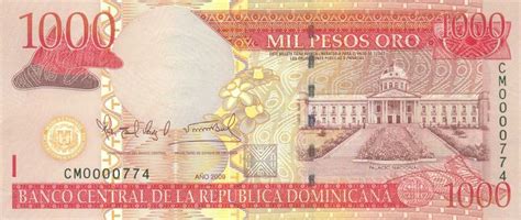 dominican republic p180b 1000 pesos oro from 2009