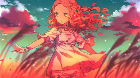 Free Download Hd Wallpaper Anime Anime Girls Long Hair Redhead Green Eyes Sky Clouds