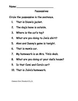 Memory is a skill we all use everyday and the stronger the better. Possessive Noun Worksheet for Common Core ELA by gateacher | TpT
