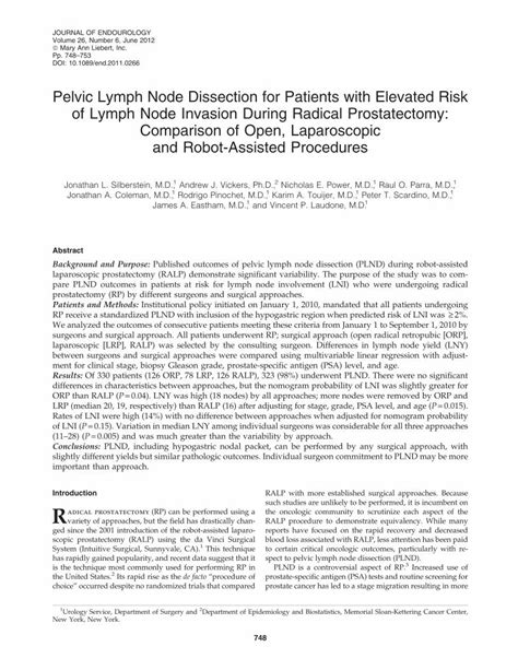 Pdf Pelvic Lymph Node Dissection For Patients With Elevated Risk Of