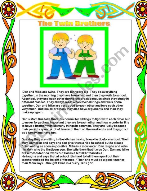 The Twin Brothers Esl Worksheet By Moma