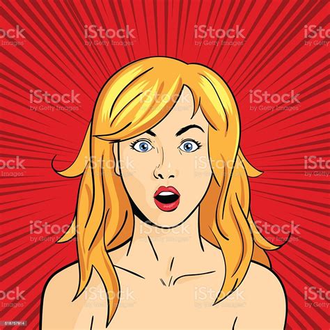 Pop Art Surprised Woman Face With Open Mouth Stock Illustration