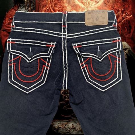 Black True Religion Jeans With White And Red Rope Depop