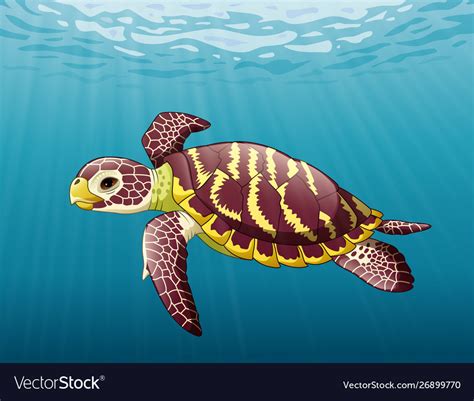 Cartoon Sea Turtle Swimming In Ocean Royalty Free Vector