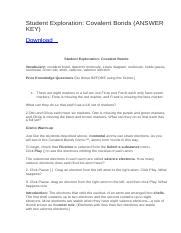 Getting the books student exploration ionic bond gizmo answer key now is not type of inspiring means. Student Exploration: Covalent Bonds - Student Exploration Covalent Bonds CVPS Chemistry Fall ...