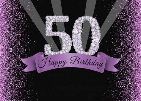 Purple Shining Diamond Glitter Women 50th Happy Birthday Backdrop