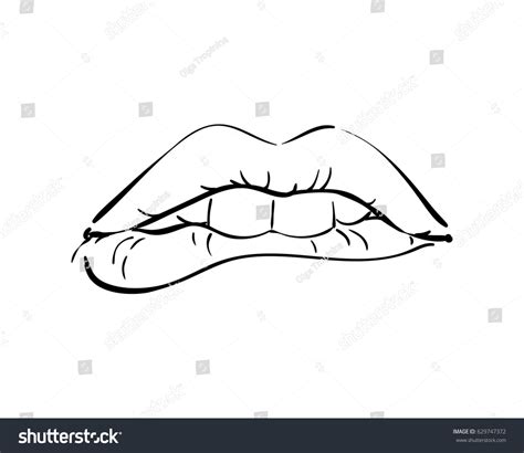 Sexy Biting Lips Isolated Line Art Stock Vector Royalty Free