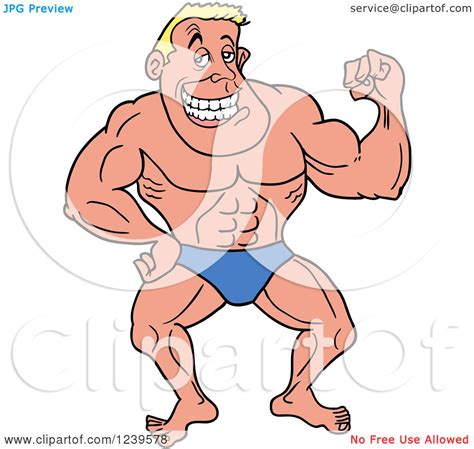 Clipart Of A Caucasian Bodybuilder Muscle Man Flexing His Bicep
