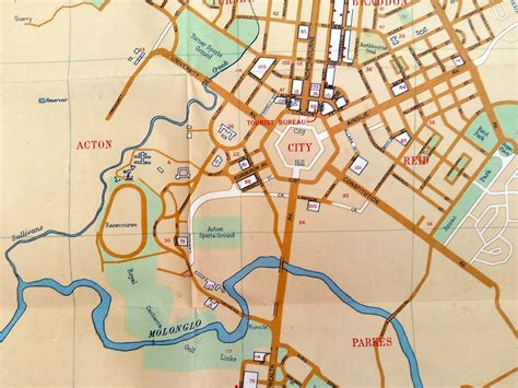 Rare 1955 Tourist Map Of Canberra City Plan Australian Capital Terri