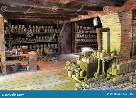 Old Clay Pots On Display In Potters Buildingold Sturbridge Village