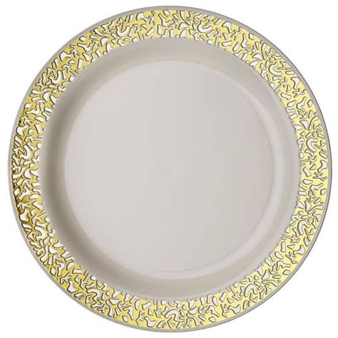 10 Pack 10 Elegant Royal Ivory Plastic Disposable Dinner Plates