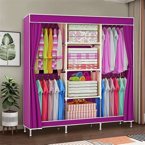 Portable Closet Storage Organizer Wardrobe Clothes Rack With Shelves Layers And