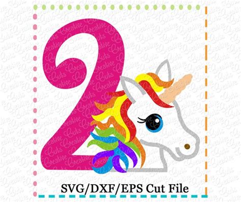 Rainbow Unicorn 2nd Birthday Svg Cutting File Unicorn Svg