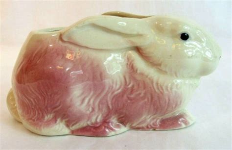Vintage Pottery Pink Bunny Rabbit Planter Ceramic Succulent Pot Vase