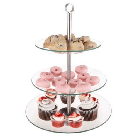 Classic Cuisine 82 Kit1124 3 Tier Dessert Stand Tempered Round Glass