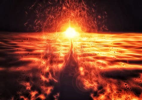 3d Illustration Of Scorching Flames Burning In The Dark Stock