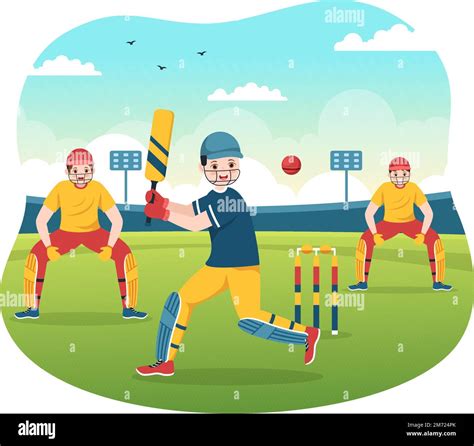 Batsman Playing Cricket Sport Illustration With Bat And Balls In The