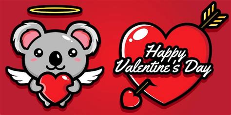 Premium Vector Cute Koala With Happy Valentines Day Greetings