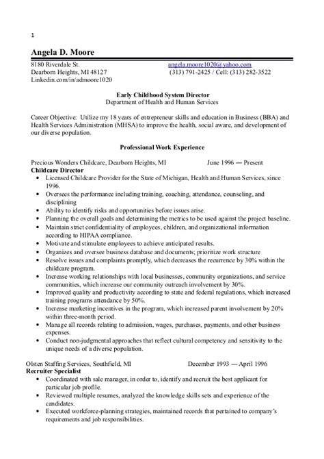 See our professional early childhood educator resume sample below to jumpstart your job search. 1 early childhood director resume 2014