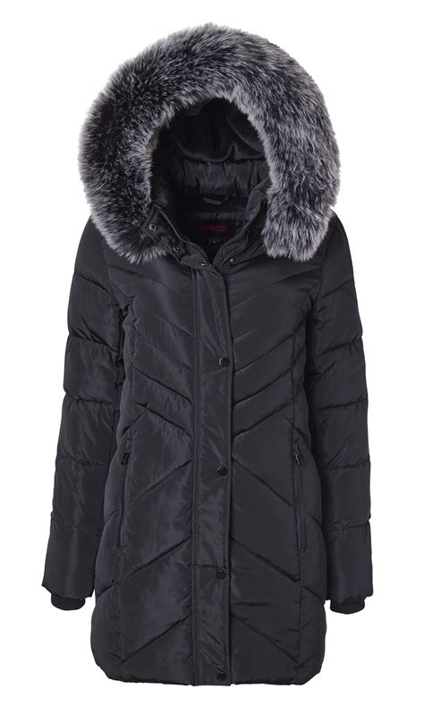 Sportoli - Women Long Quilted Plush Lined Outerwear Puffer Jacket Winter Coat with Fur Hood ...