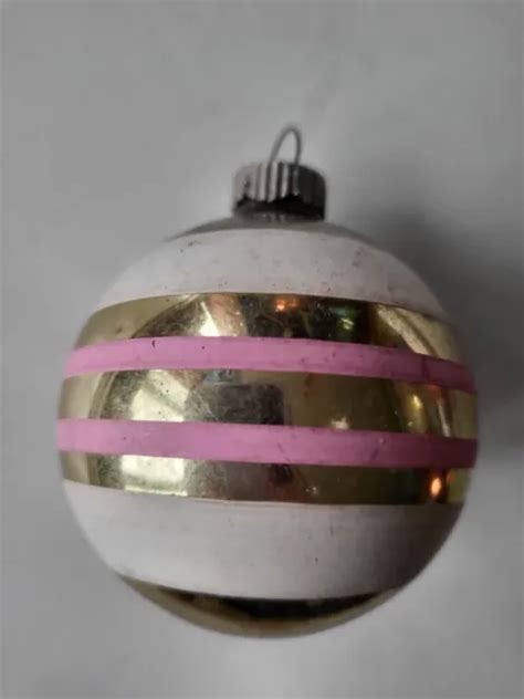 VINTAGE ANTIQUE PINK STRIPED Mercury Glass Christmas Ornament SHINY
