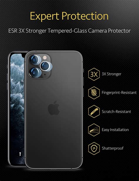 Splash, water, and dust resistant3. iPhone 11 Pro/iPhone 11 Pro Max Camera Lens Protector - ESR