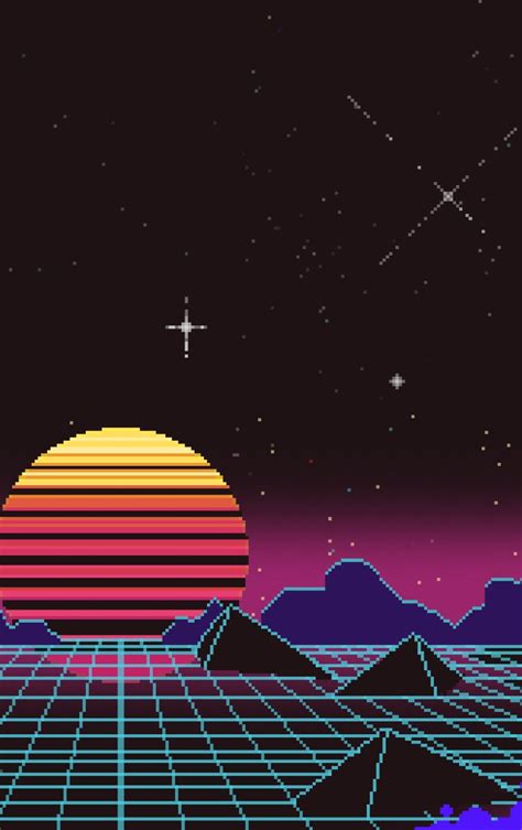 Outrun Pixel Sunset Hd 8k Wallpaper