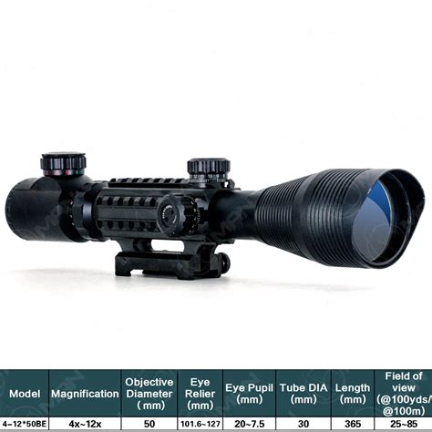 Promotion 4 12x50 Eg Optical Rifle Scope Red Green Dual Illuminated W