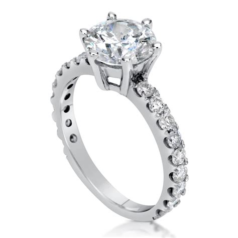Ct Pave Prong Round Cut Diamond Engagement Ring Si D White Gold