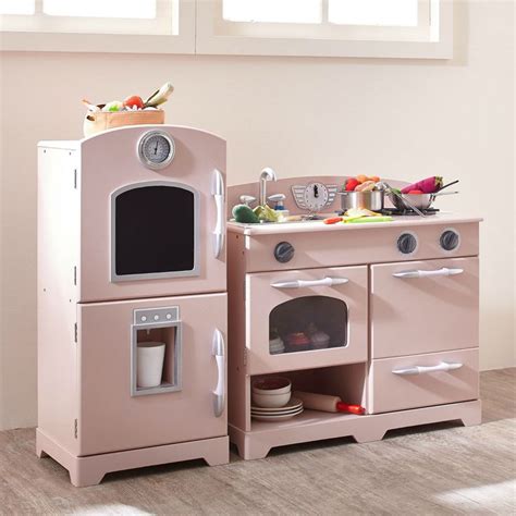 There's also a phone and working chalkboard where kids can write the day's. Play Kitchen Set Wooden Pink Kids Children Appliances ...