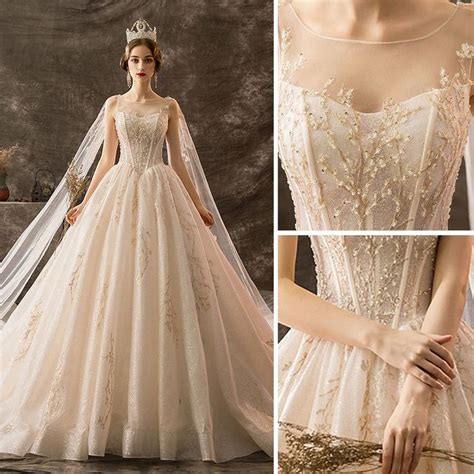 Luxury Gorgeous Champagne Wedding Dresses 2019 Royal
