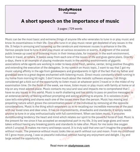 A Short Speech On The Importance Of Music Free Essay Example