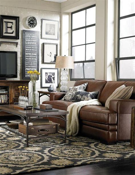 But there are lots of ways to warm it up. Love this room. Brown leather, rustic wood, black and ...