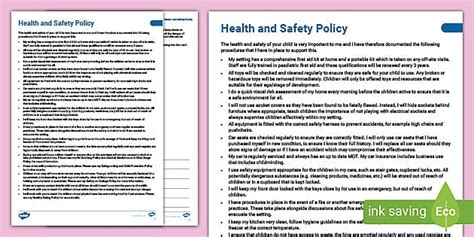 Health And Safety Policy For Childminders Teacher Made